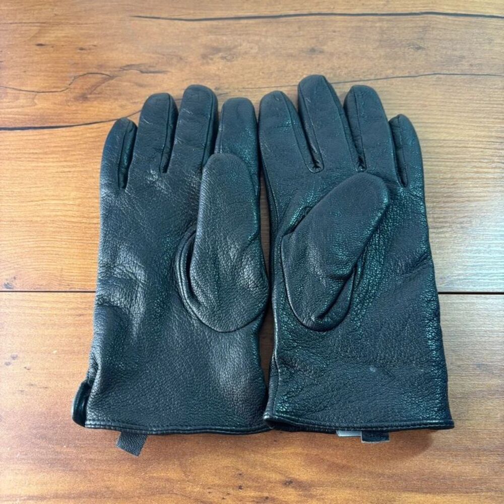 Edmins Men's Black Leather Gloves Size 10.5 Winter Knit Lined Snap Cuff Driving